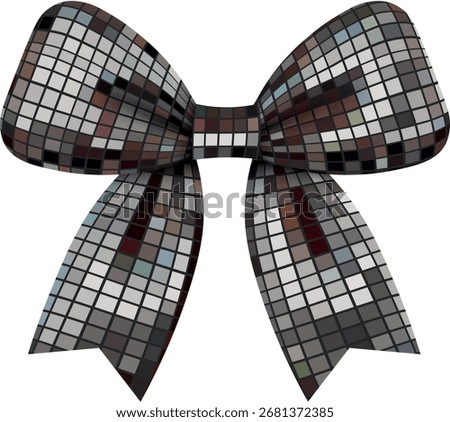 isolated bow with disco ball texture. christmas decoration