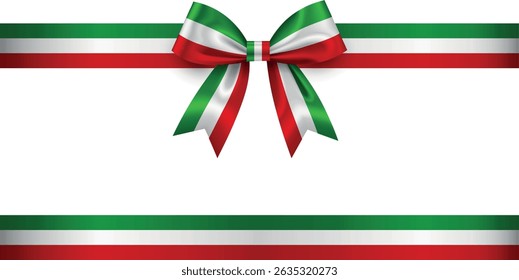 isolated bow and ribbon with italina flag colors. tricolor bow and ribbon. green, white and red bow