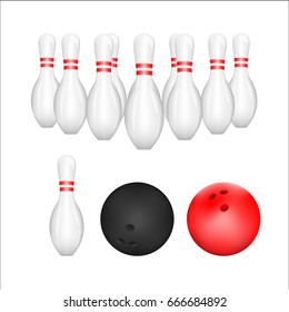 Isolated of Bowling ball and Bowling Pin with white background. vector . illustration. graphic design. object.