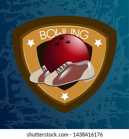 Isolated bowling emblem with a ball adn shoes - Vector