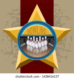 Isolated bowling emblem with a bowiling pins on a lane - Vector