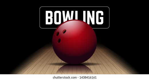 Isolated bowling poster with a ball on a lane - Vector