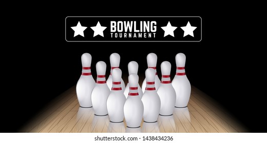 Isolated bowling poster with a bowling pins on a lane - Vector