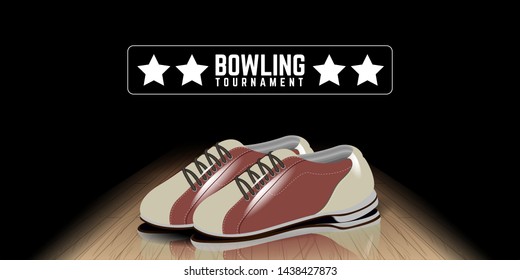 Isolated bowling poster witha a shoes on a lane - Vector