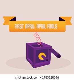 Isolated box purple april fools humor festival vector illustration