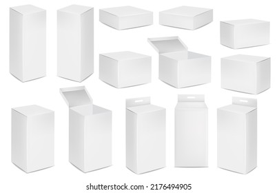 Isolated boxes packaging, realistic isolated white pack set, vector illustration, cosmetics box vector, boxes package collection