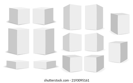 Isolated boxes packaging, realistic isolated white pack set, vector illustration, cosmetics box vector, boxes package collection