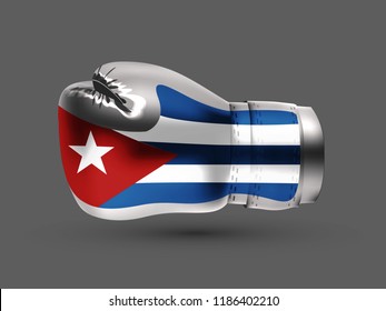isolated boxing glove with a print of Cuban flag, realistic vector illustration
