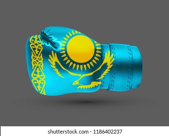 isolated boxing glove with a print of Kazakhstan flag, realistic vector illustration