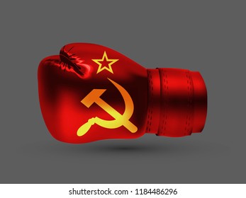 isolated boxing glove USSR flag realistic 3d design vector illustration