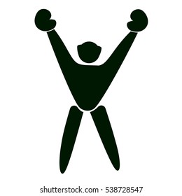 Isolated boxing icon. Black figure of an athlet on white background. Person with gloves and helmet.