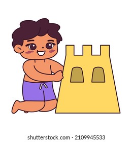 Niñas de castillo infantil aisladas ilustraciones vectoriales de playa