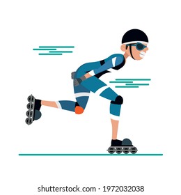 Isolated boy character doing skate