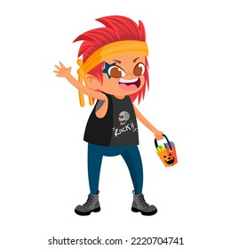 Isolated boy disguised rock star Hallloween costume Vector