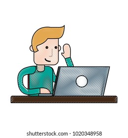 Isolated boy and laptop design