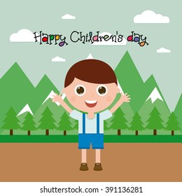 Isolated boy on a beautiful landscape with text