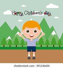 Isolated boy on a beautiful landscape with text