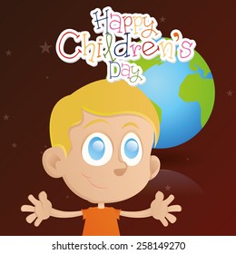 an isolated boy on a colored background with text and our planet