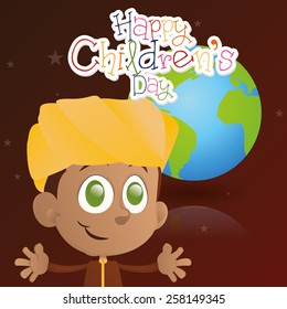 an isolated boy on a colored background with text and our planet