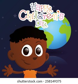 an isolated boy on a colored background with text and our planet
