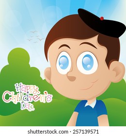 an isolated boy on a landscape with text