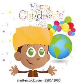 an isolated boy on a white background with text and our planet