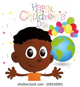 an isolated boy on a white background with text and our planet