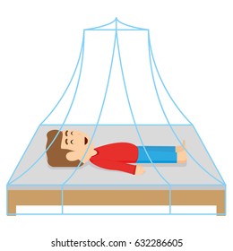 Isolated boy sleeping on a bed, Vector illustration