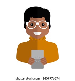 Isolated boy with a smartphone - Vector illustration