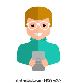 Isolated boy with a smartphone - Vector illustration