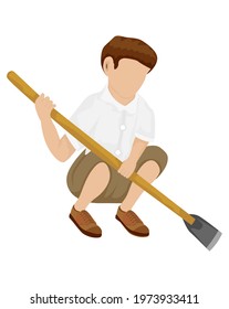 isolated boy student with hoe on white background