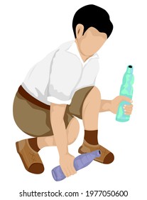 isolated boy student with plastic bottle on white background vector design