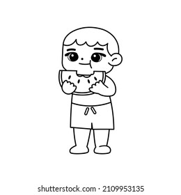 Isolated boy watermelon draw children beach vector illustration