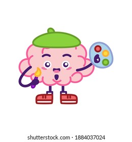 Isolated brain cartoon with an artist hat and paints - Vector illustration