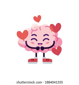Isolated brain cartoon with hearts and a smile - Vector illustration