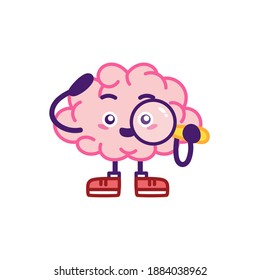 Isolated brain cartoon with a magnifying glass - Vector illustration