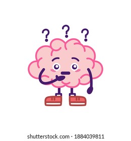Isolated brain cartoon with question marks - Vector illustration