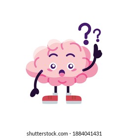 Isolated brain cartoon with question marks - Vector illustration