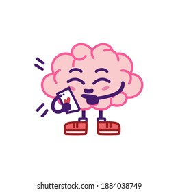 Dibujo cerebral aislado con un smartphone - Ilustración vectorial