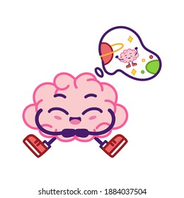 Isolated brain cartoon thinking about planets - Vector illustration