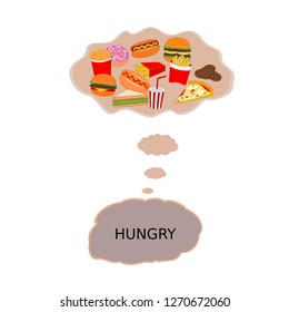 Isolated brain organ think to delicious fast food menu , vector cartoon