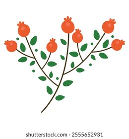 Isolated branch with red ash berries in flat style. Vector illustration