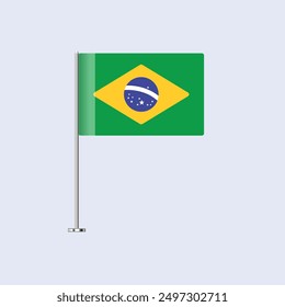 Isolated Brazil Table Flag on Pole, Brazilian Flag Vector Design for Print and Web