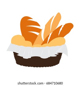 Isolated Bread Basket On A White Background, Vector Illustration