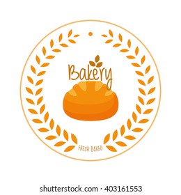Isolated bread on a white background with text and a laurel wreath