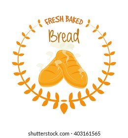 Isolated bread on a white background with text and a laurel wreath