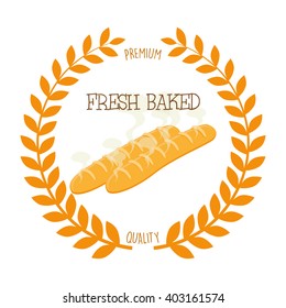 Isolated bread on a white background with text and a laurel wreath