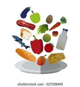 Isolated bread vegetables and fruits design