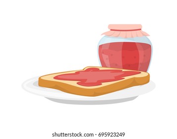 Isolated breakfast jam with bread slice on white background.