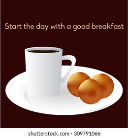 Isolated breakfast on a brown background with text. Vector illustration